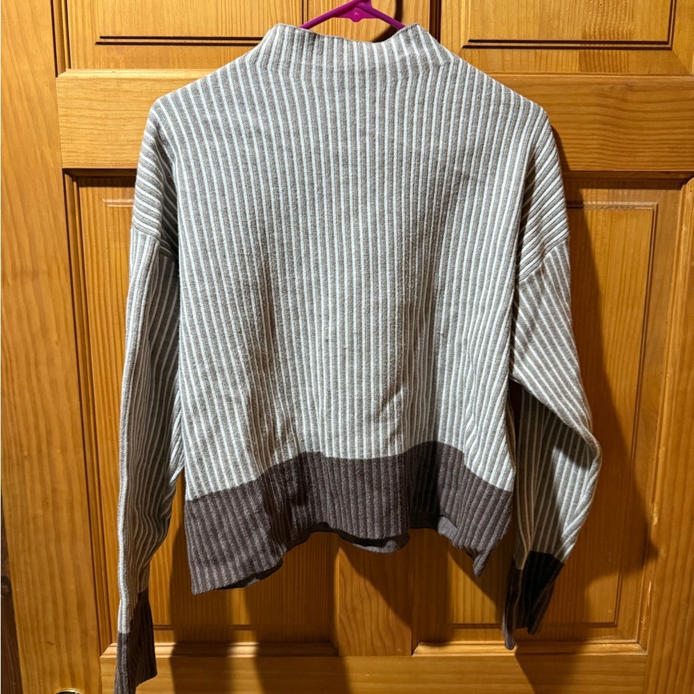 Tahari Gray and Brown Striped Turtleneck Sweater